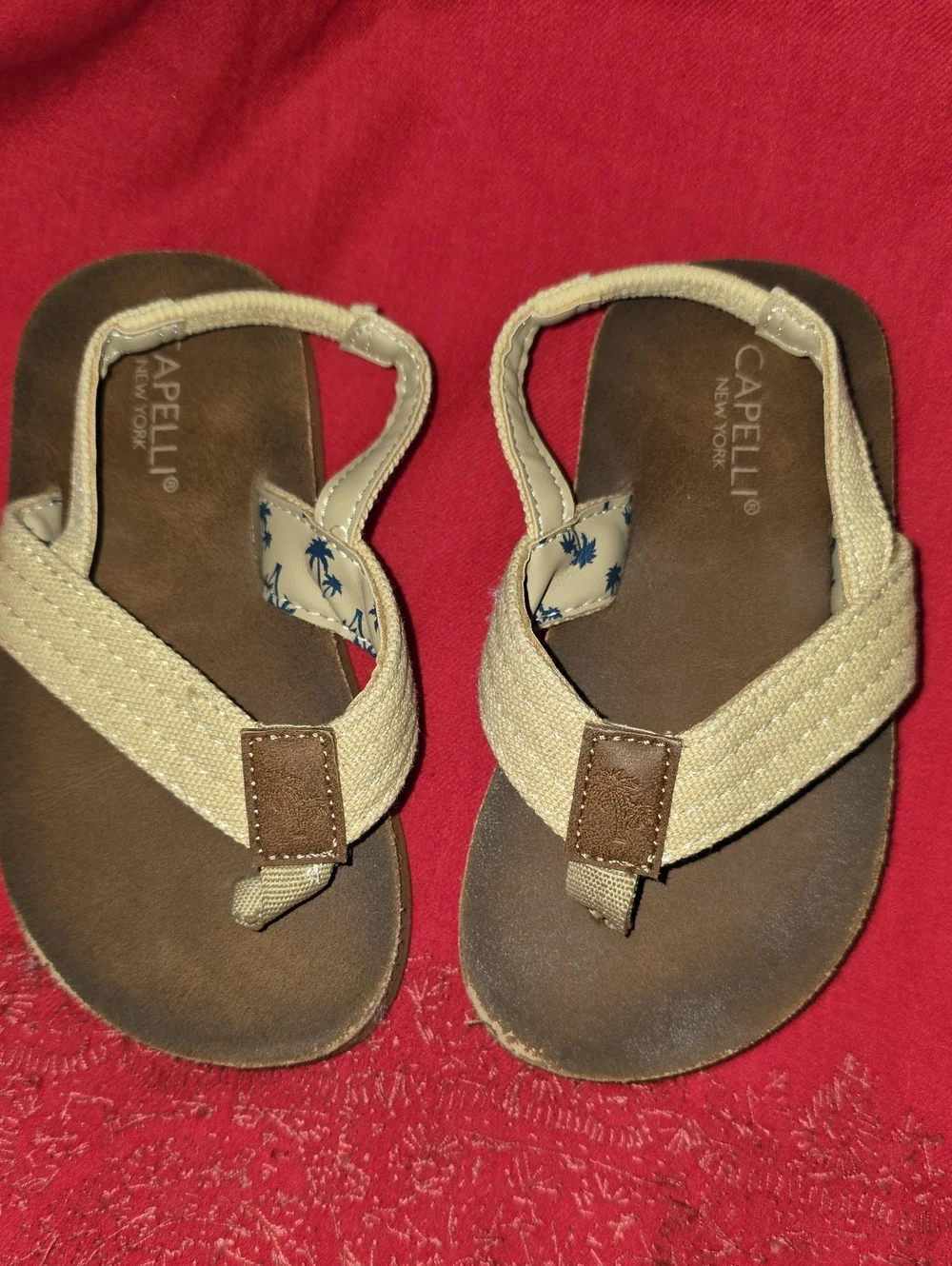 Capelli of New York Kids Beige and Brown Back-Strap Toe-Post Sandals